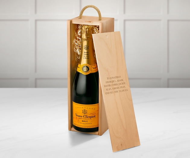 Housewarming Veuve Clicquot Champagne Gift Box With Engraved Personalised Lid